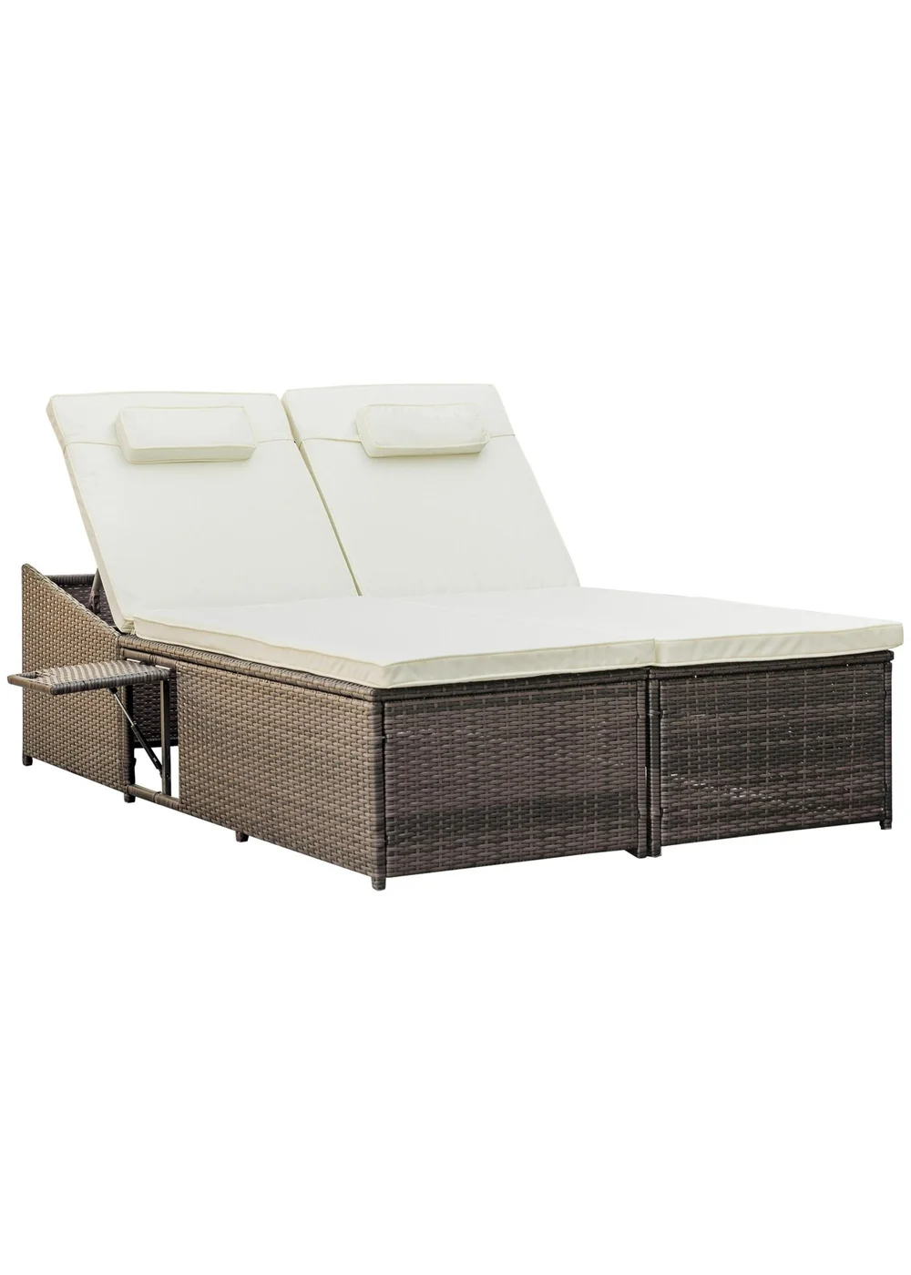 Outsunny 2 Seater Double Rattan Sun Lounger - Cream White - One Size Image 2