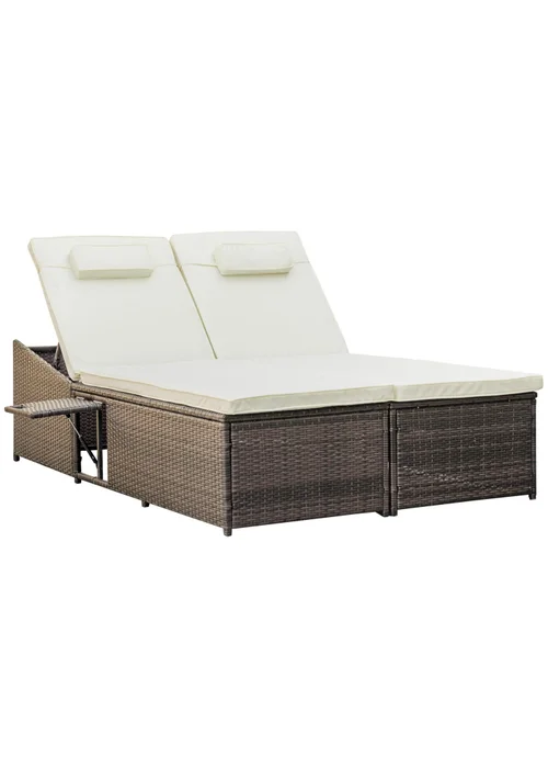 Outsunny 2 Seater Double Rattan Sun Lounger - Cream White - One Size Image 2