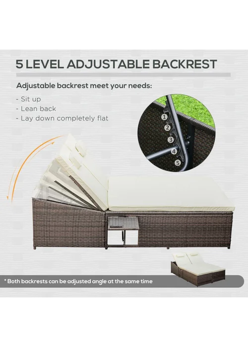 Outsunny 2 Seater Double Rattan Sun Lounger - Cream White - One Size Image 5