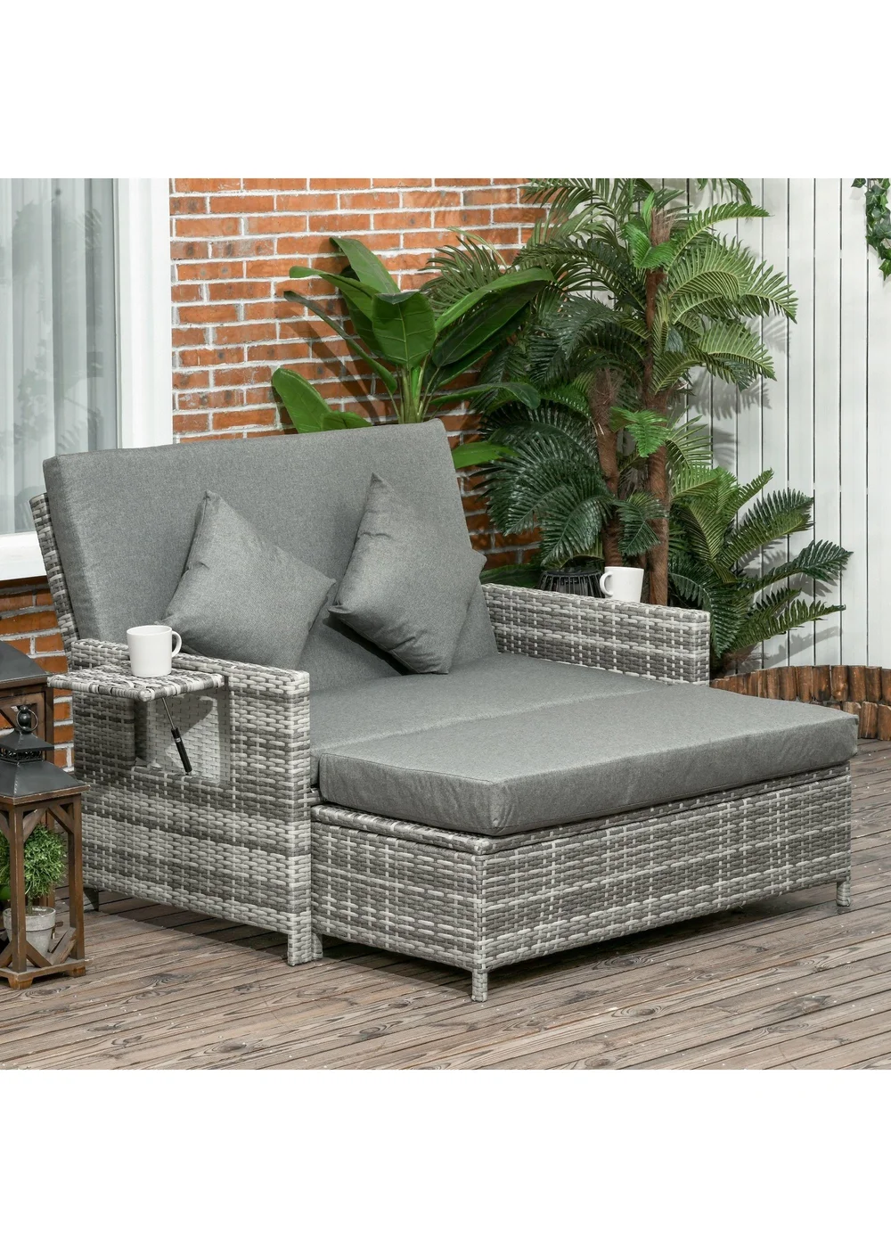 Outsunny 2 Seater Rattan Furniture Sofa Sun Lounger Daybed - One Size Image 1