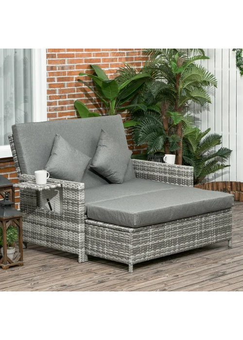Outsunny 2 Seater Rattan Furniture Sofa Sun Lounger Daybed - One Size Image 1