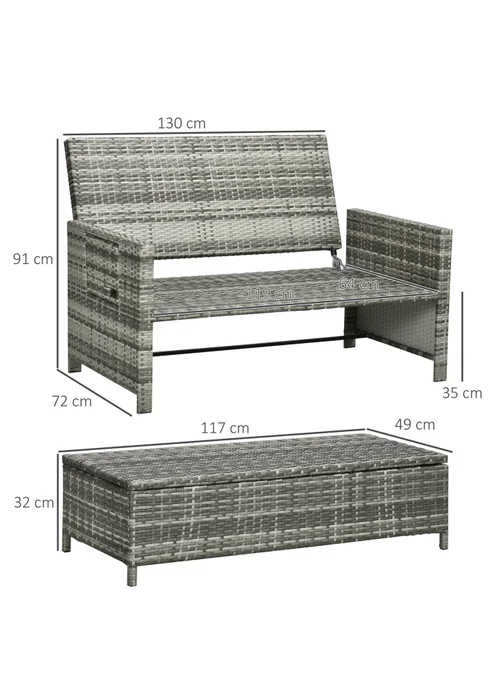 Outsunny 2 Seater Rattan Furniture Sofa Sun Lounger Daybed - One Size Image 3