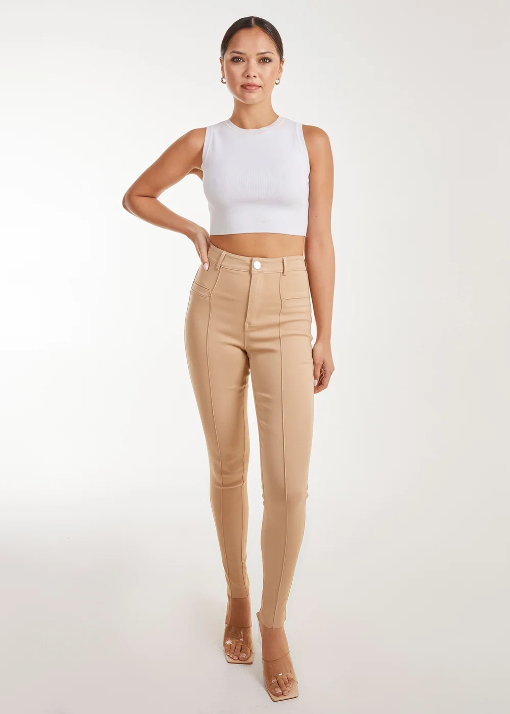 Pink Vanilla Slim Fit Seam Detail Trousers - 6 Image 1