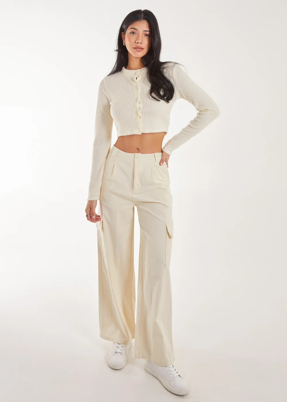Pink Vanilla Ivory Brushed Long Sleeve Cardigan - S Image 3