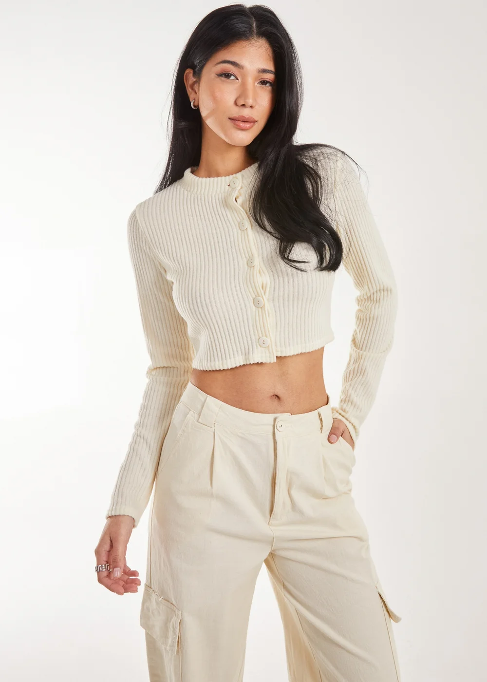Pink Vanilla Ivory Brushed Long Sleeve Cardigan - S Image 1