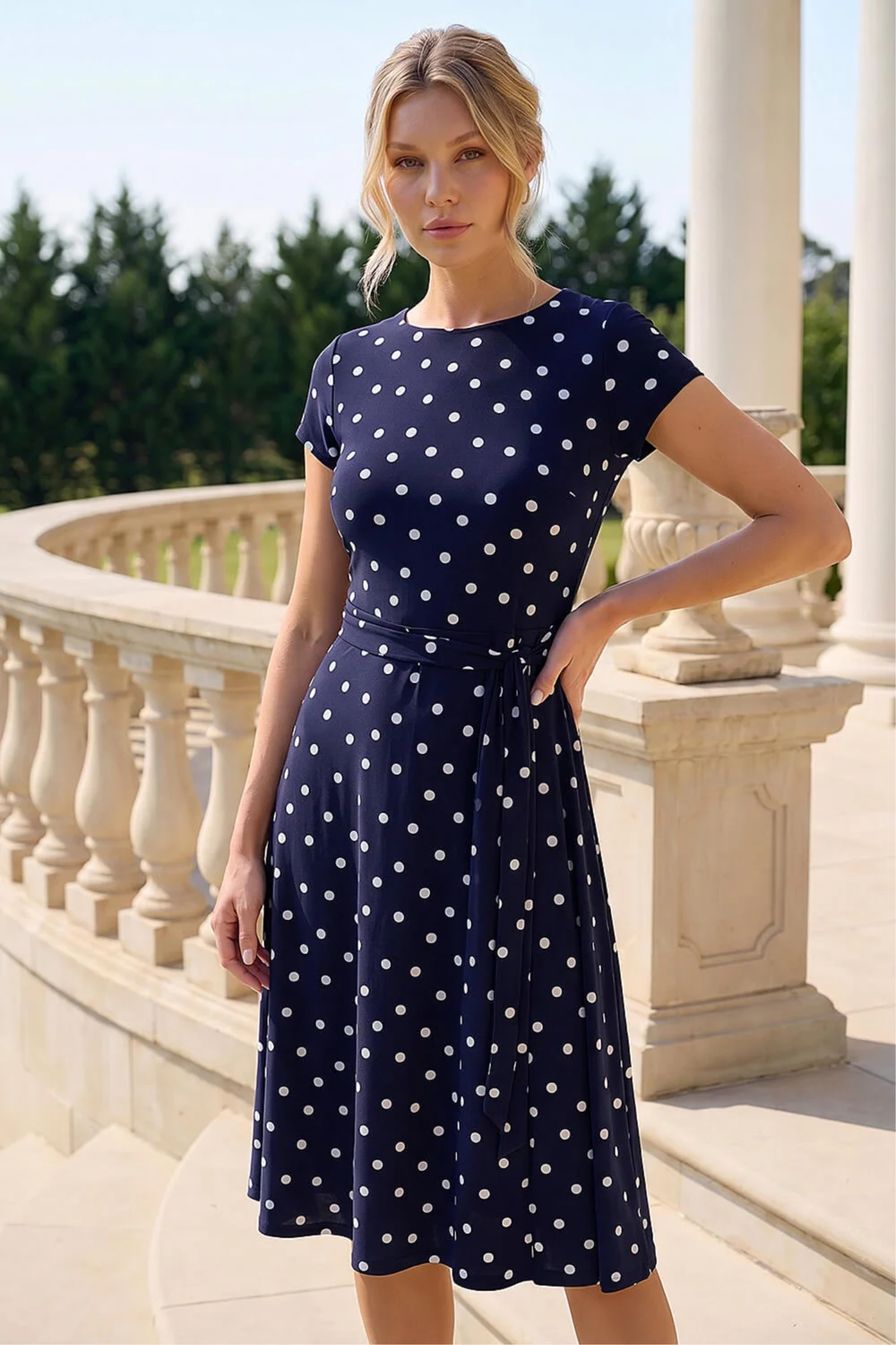 Roman Navy Spot Print Jersey Stretch Dress - 8 Image 1