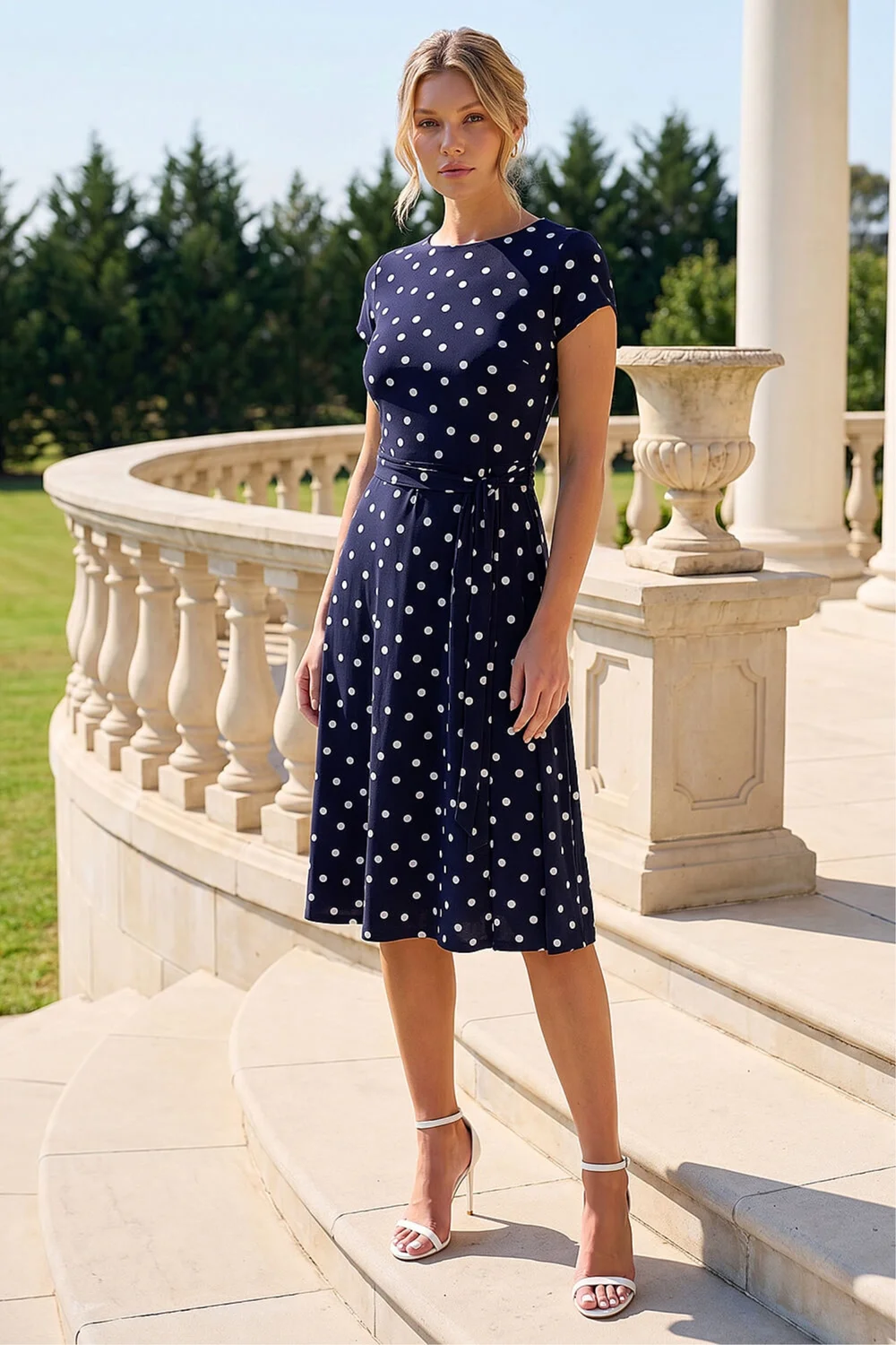 Roman Navy Spot Print Jersey Stretch Dress - 8 Image 2