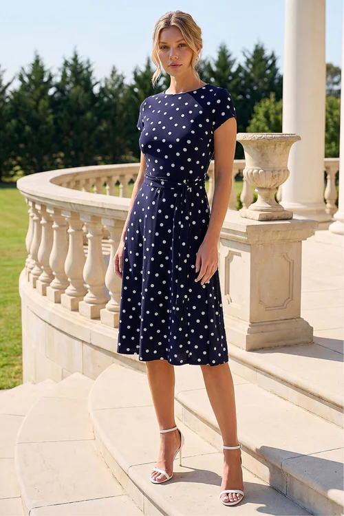 Roman Navy Spot Print Jersey Stretch Dress - 8 Image 2