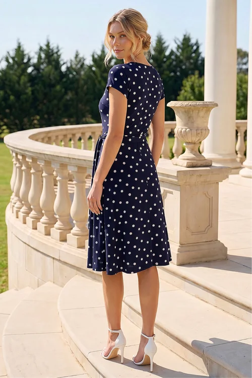 Roman Navy Spot Print Jersey Stretch Dress - 8 Image 3