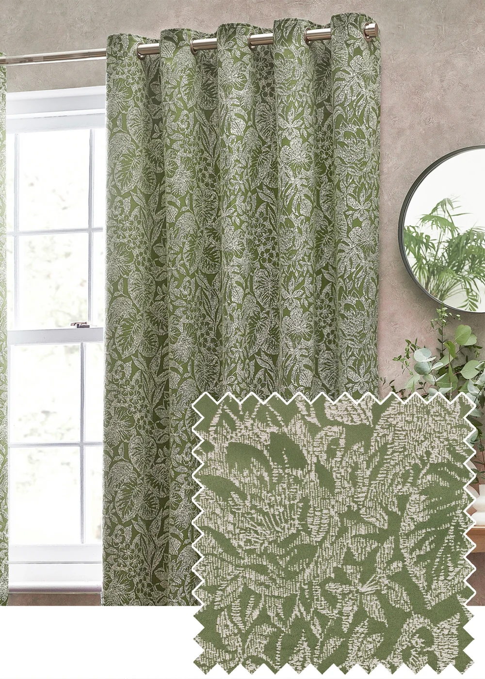 Wylder Nature Bali Botanical Jacquard Eyelet Curtains Olive - ZAC Image 1