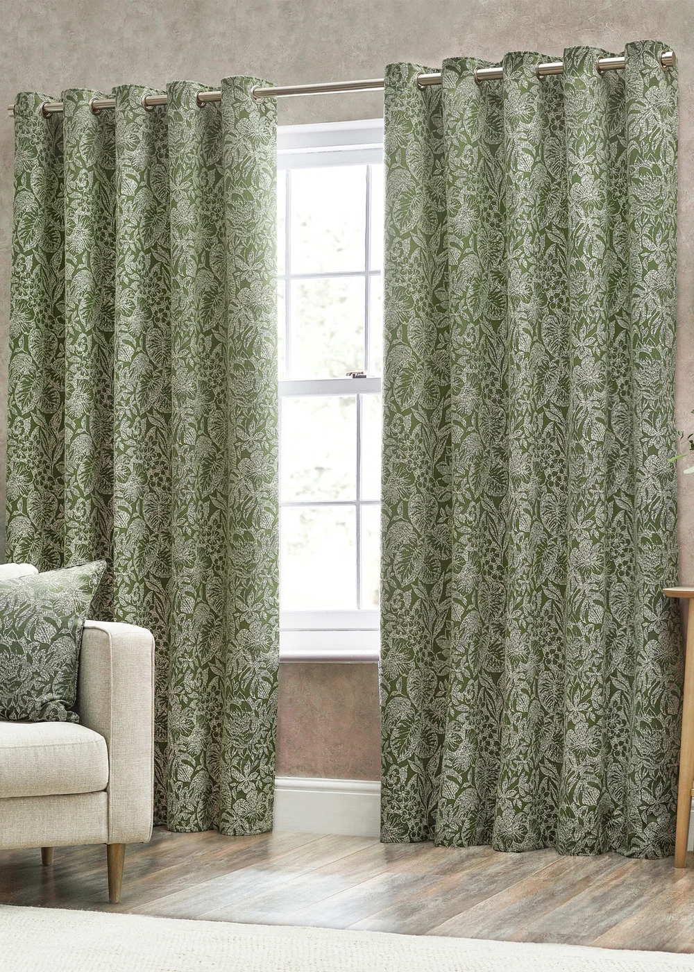 Wylder Nature Bali Botanical Jacquard Eyelet Curtains Olive - ZAC Image 2