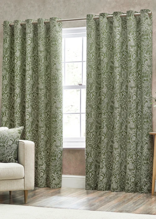 Wylder Nature Bali Botanical Jacquard Eyelet Curtains Olive - ZAC Image 2