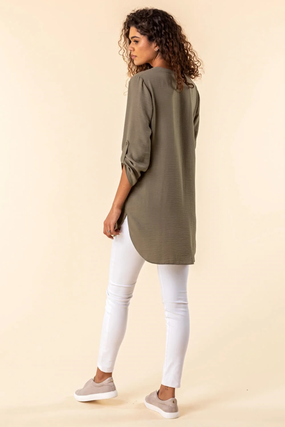Roman Olive Longline Button Detail Tunic Top - 10 Image 2