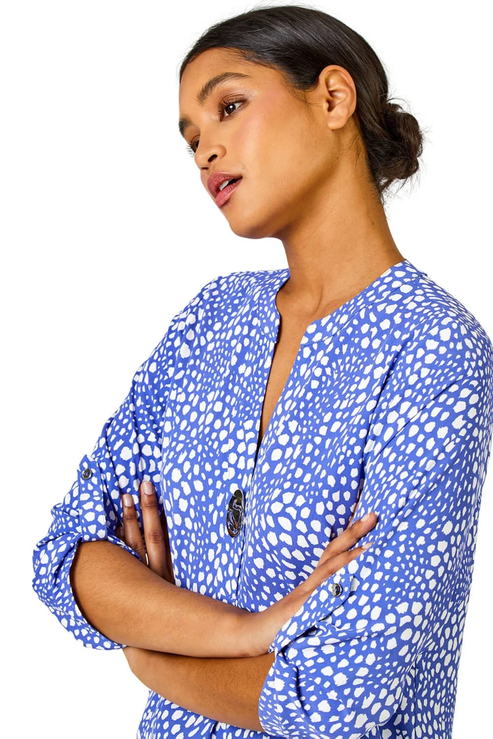 Roman Blue Longline Button Detail Abstract Spot Tunic Top - Size 22 Image 3