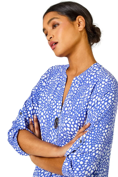 Roman Blue Longline Button Detail Abstract Spot Tunic Top - Size 22 Image 3