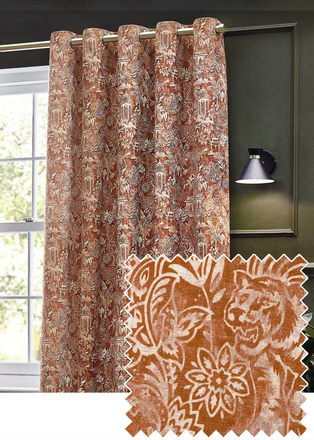Wylder Tropics Bengal Chenille Eyelet Curtains - 46W X 54D (117x137cm Image 1