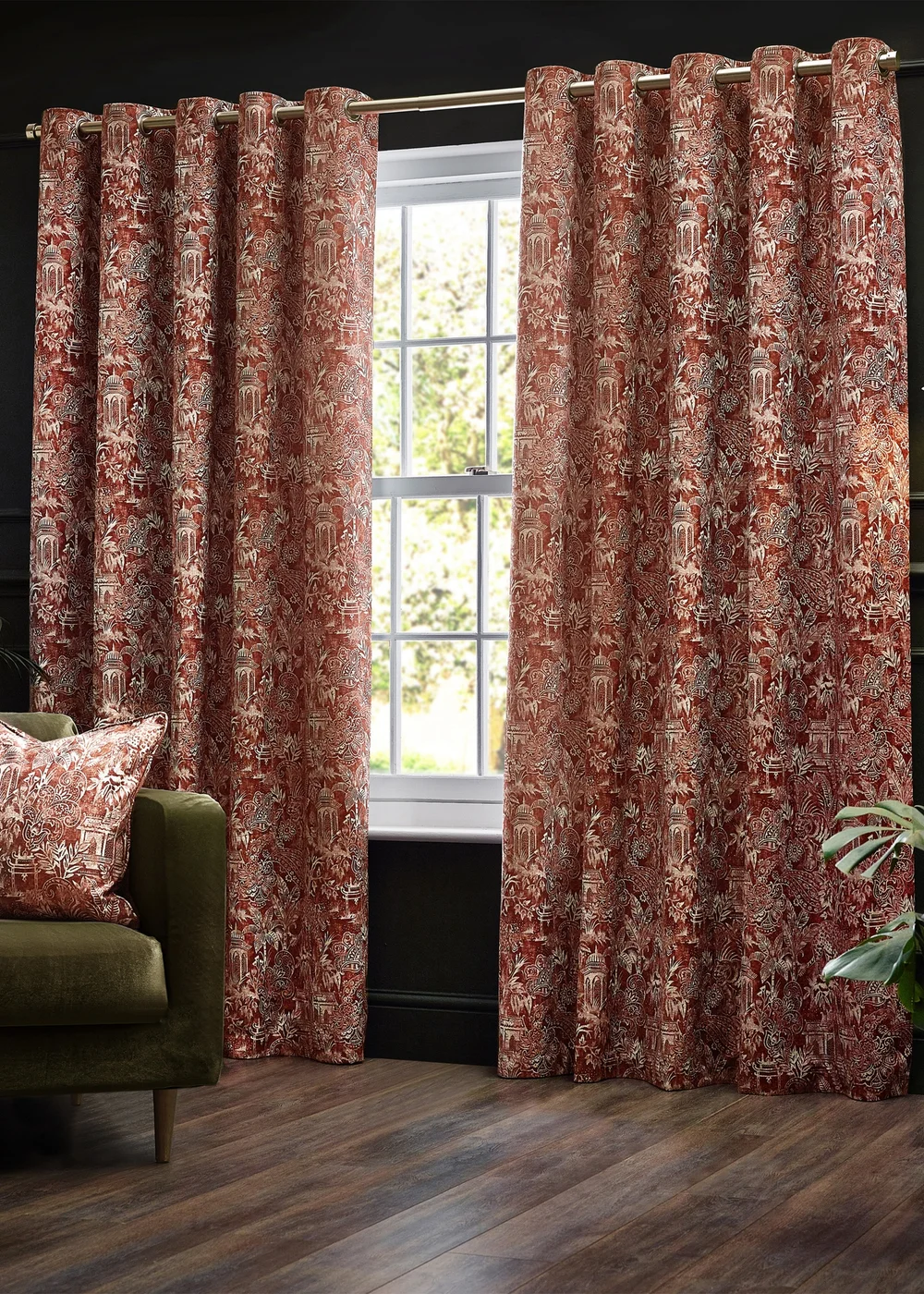 Wylder Tropics Bengal Chenille Eyelet Curtains - 46W X 54D (117x137cm Image 2