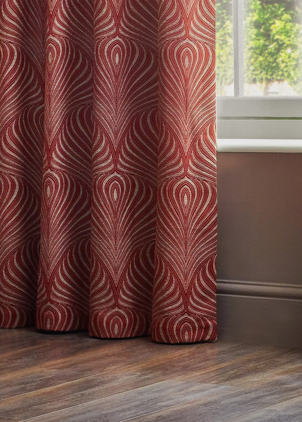 Paoletti Gatsby Jacquard Eyelet Curtains Terracotta - ZAC Image 3