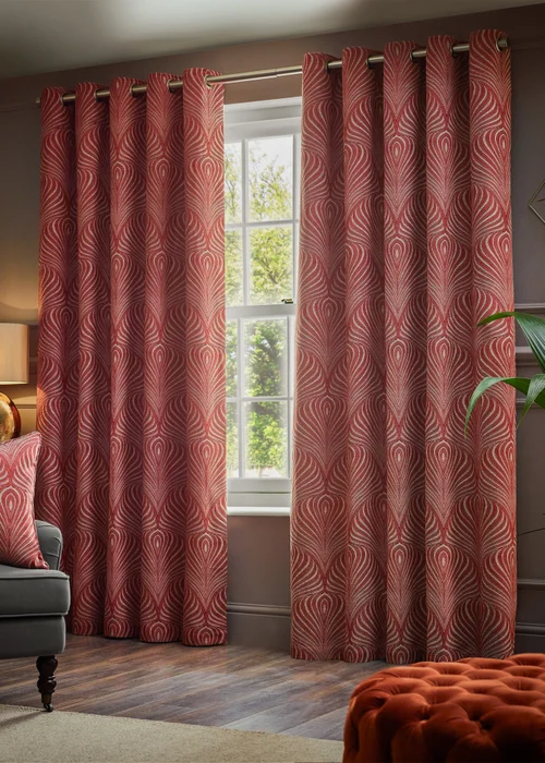 Paoletti Gatsby Jacquard Eyelet Curtains Terracotta - ZAC Image 2