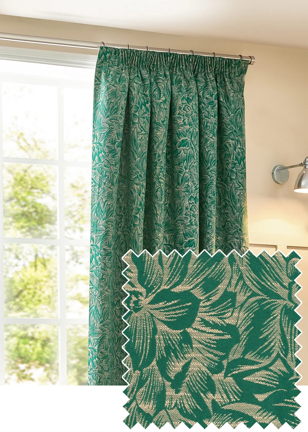 Wylder Nature Grantley Jacquard Pencil Pleat Curtains - 46W X 54D (117x137cm) Image 1