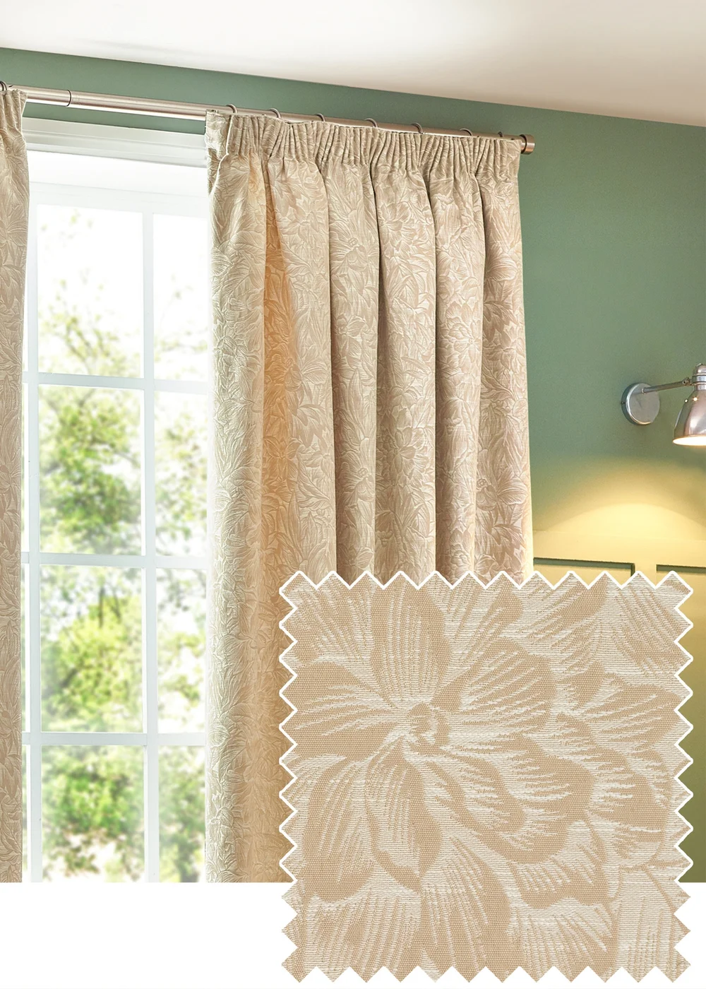 Wylder Nature Grantley Jacquard Pencil Pleat Curtains - 46W X 54D (117x137cm) Image 1