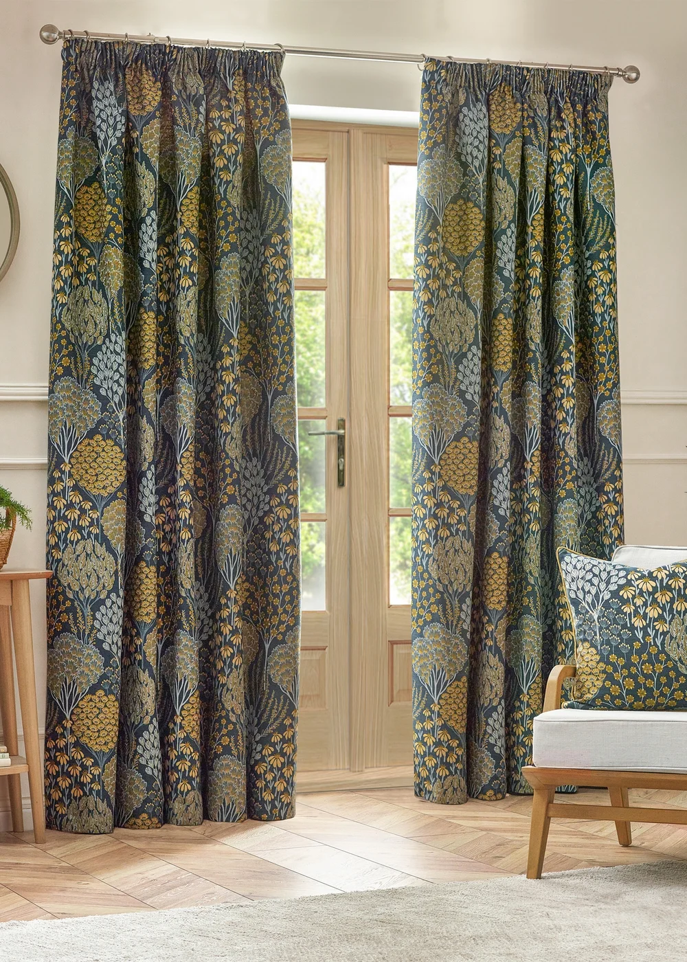 Wylder Nature Ophelia Floral Jacquard Pencil Pleat Curtains - 46W X 54D (117x137cm) Image 2