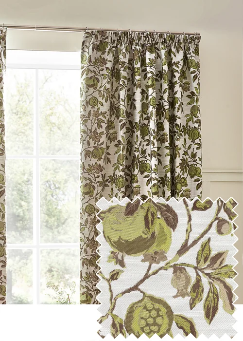 Wylder Nature Pomegranate Floral Jacquard Pencil Pleat Curtains - 46W X 54D (117x137cm) Image 1