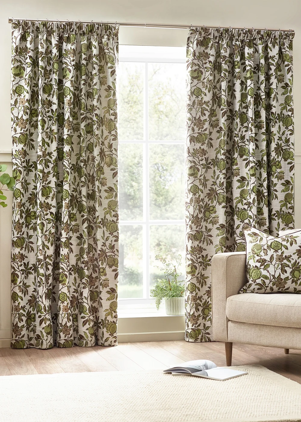 Wylder Nature Pomegranate Floral Jacquard Pencil Pleat Curtains - 46W X 54D (117x137cm) Image 2