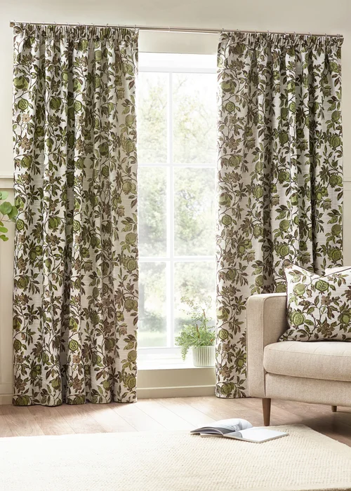 Wylder Nature Pomegranate Floral Jacquard Pencil Pleat Curtains - 46W X 54D (117x137cm) Image 2