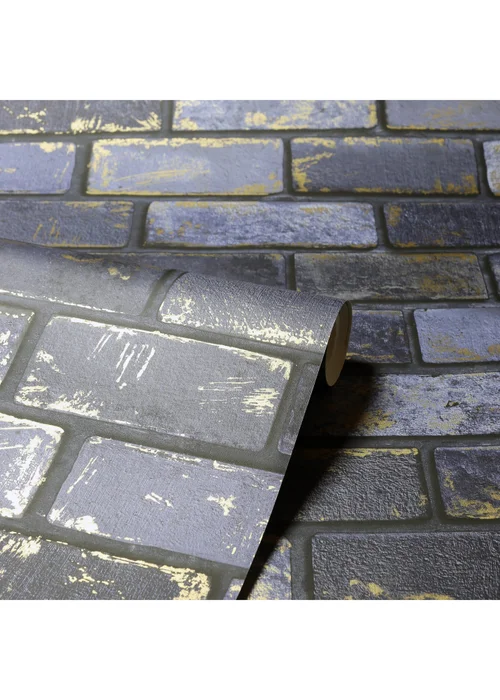 Arthouse Metallic Brick Navy/Gold - One Size Image 2