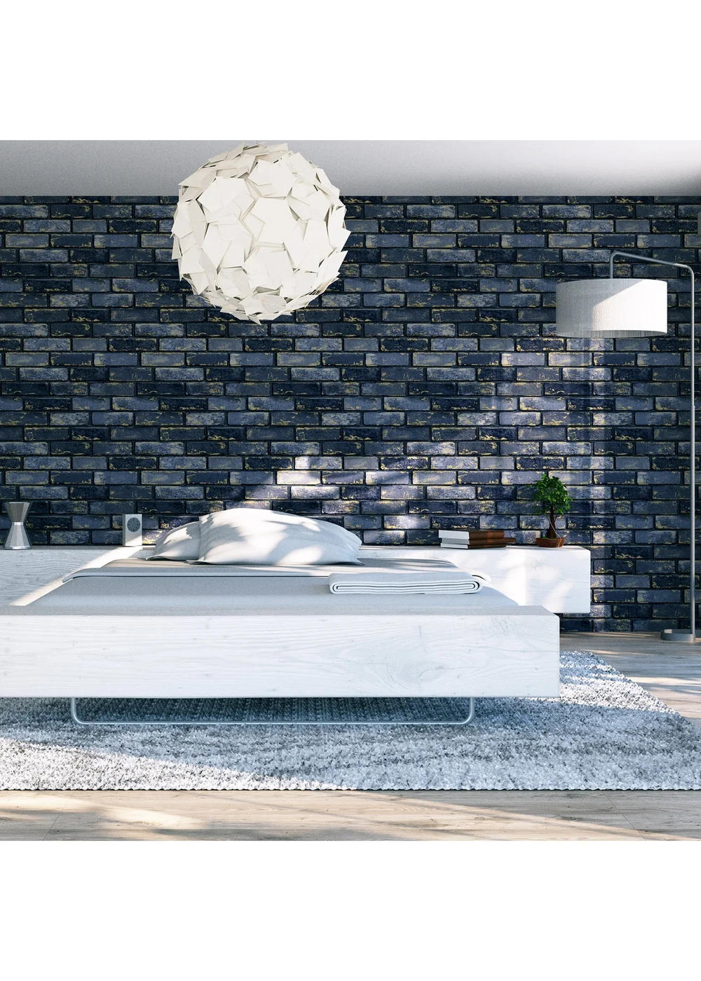 Arthouse Metallic Brick Navy/Gold - One Size Image 5