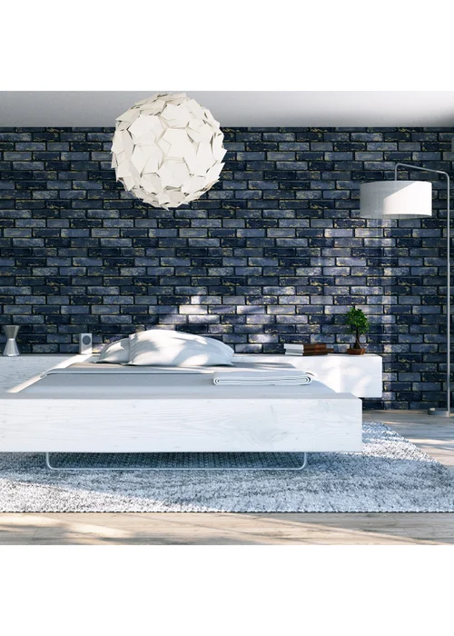 Arthouse Metallic Brick Navy/Gold - One Size Image 5