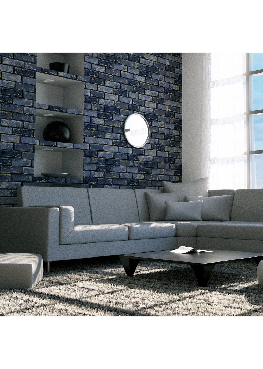 Arthouse Metallic Brick Navy/Gold - One Size Image 3