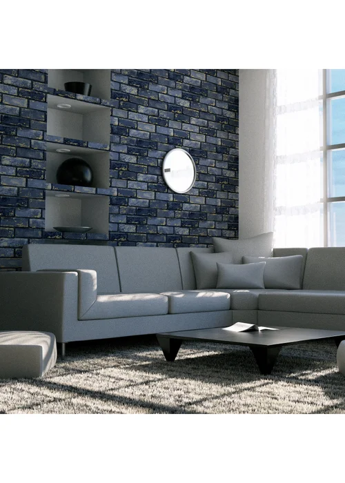 Arthouse Metallic Brick Navy/Gold - One Size Image 3