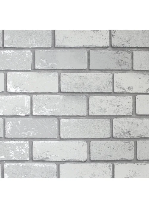 Arthouse Metallic Brick White/Silver - One Size Image 1