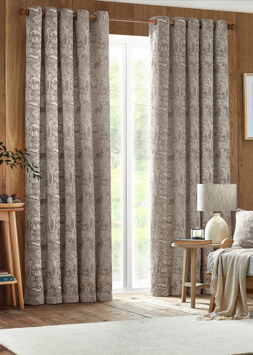 furn. Winter Woods Animal Chenille Eyelet Curtains Taupe - ZAC Image 2