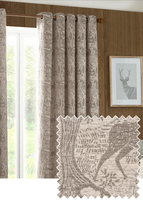 furn. Winter Woods Animal Chenille Eyelet Curtains Taupe - ZAC Image 1
