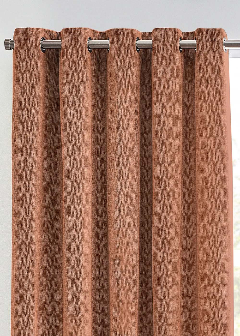 furn. Hudson Herringbone Chenille Eyelet Curtains Terracotta - ZAC Image 2