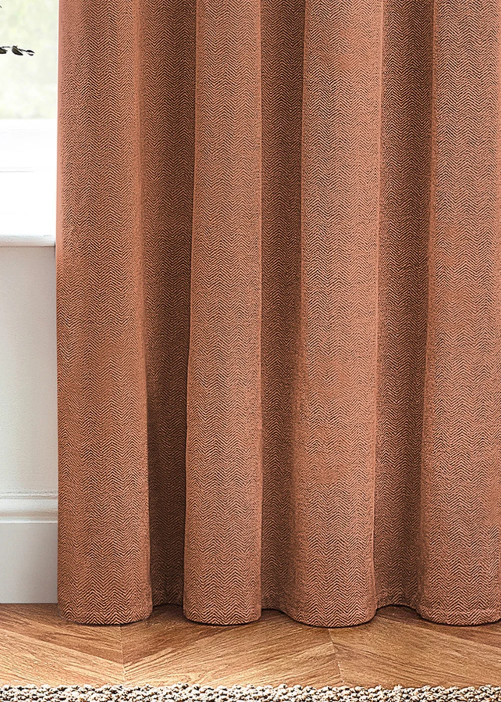 furn. Hudson Herringbone Chenille Eyelet Curtains Terracotta - ZAC Image 3