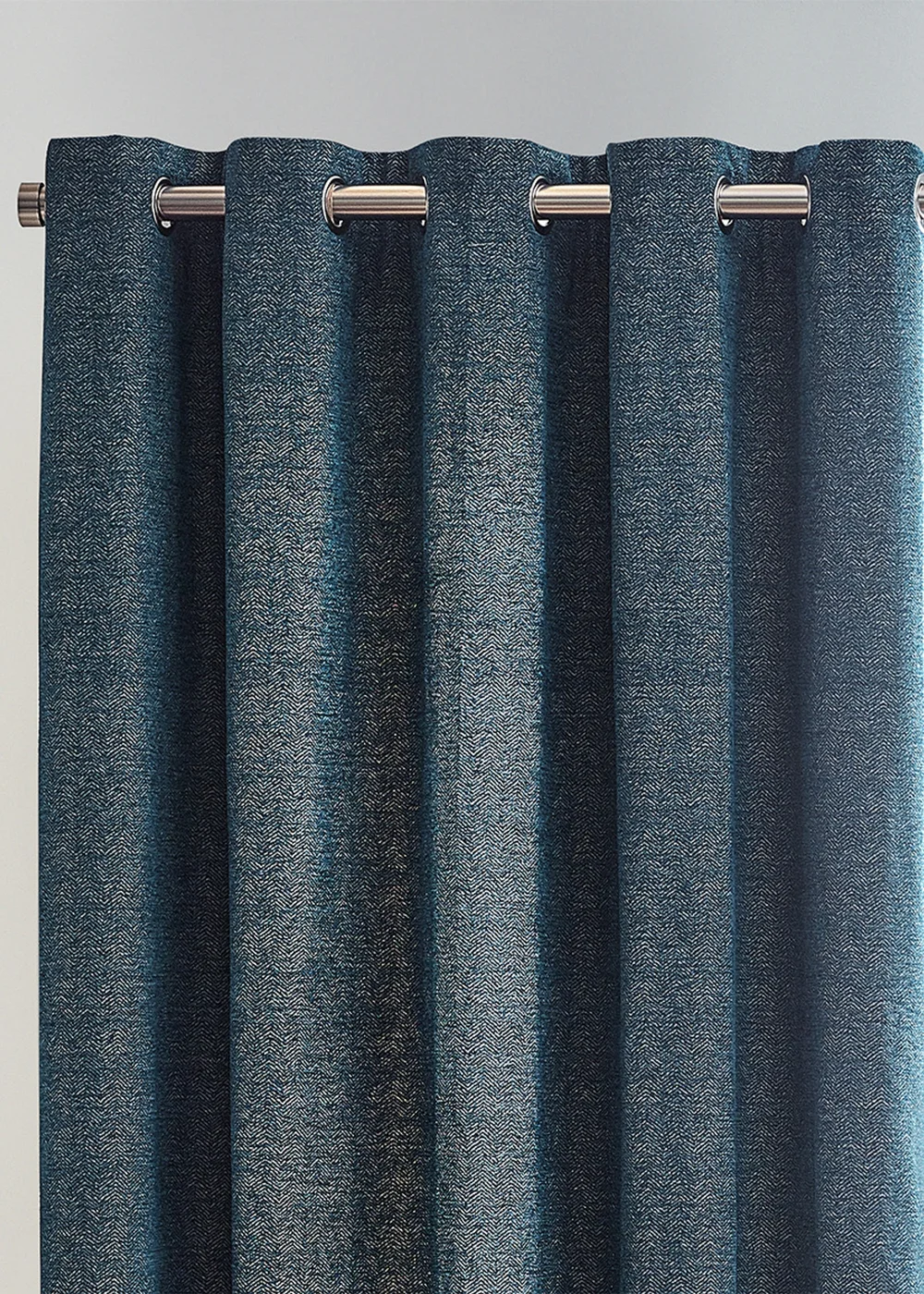 furn. Hudson Herringbone Chenille Eyelet Curtains Blue - ZAC Image 2