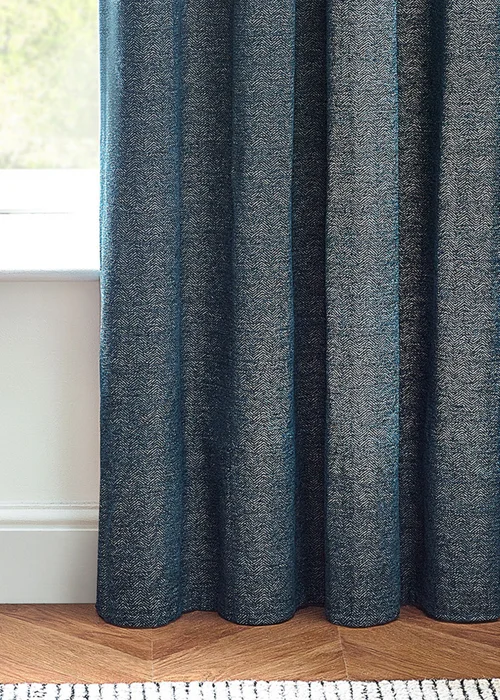 furn. Hudson Herringbone Chenille Eyelet Curtains Blue - ZAC Image 3