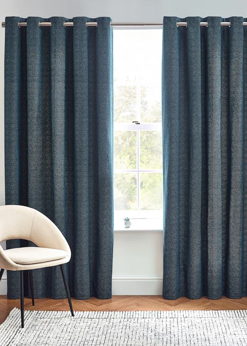 furn. Hudson Herringbone Chenille Eyelet Curtains Blue - ZAC Image 4