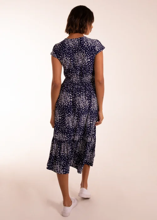 Blue Vanilla Navy Button Through Shirred Waist Midi Dress - 8 Image 4