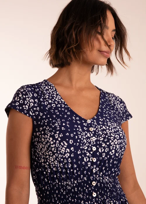 Blue Vanilla Navy Button Through Shirred Waist Midi Dress - 8 Image 2