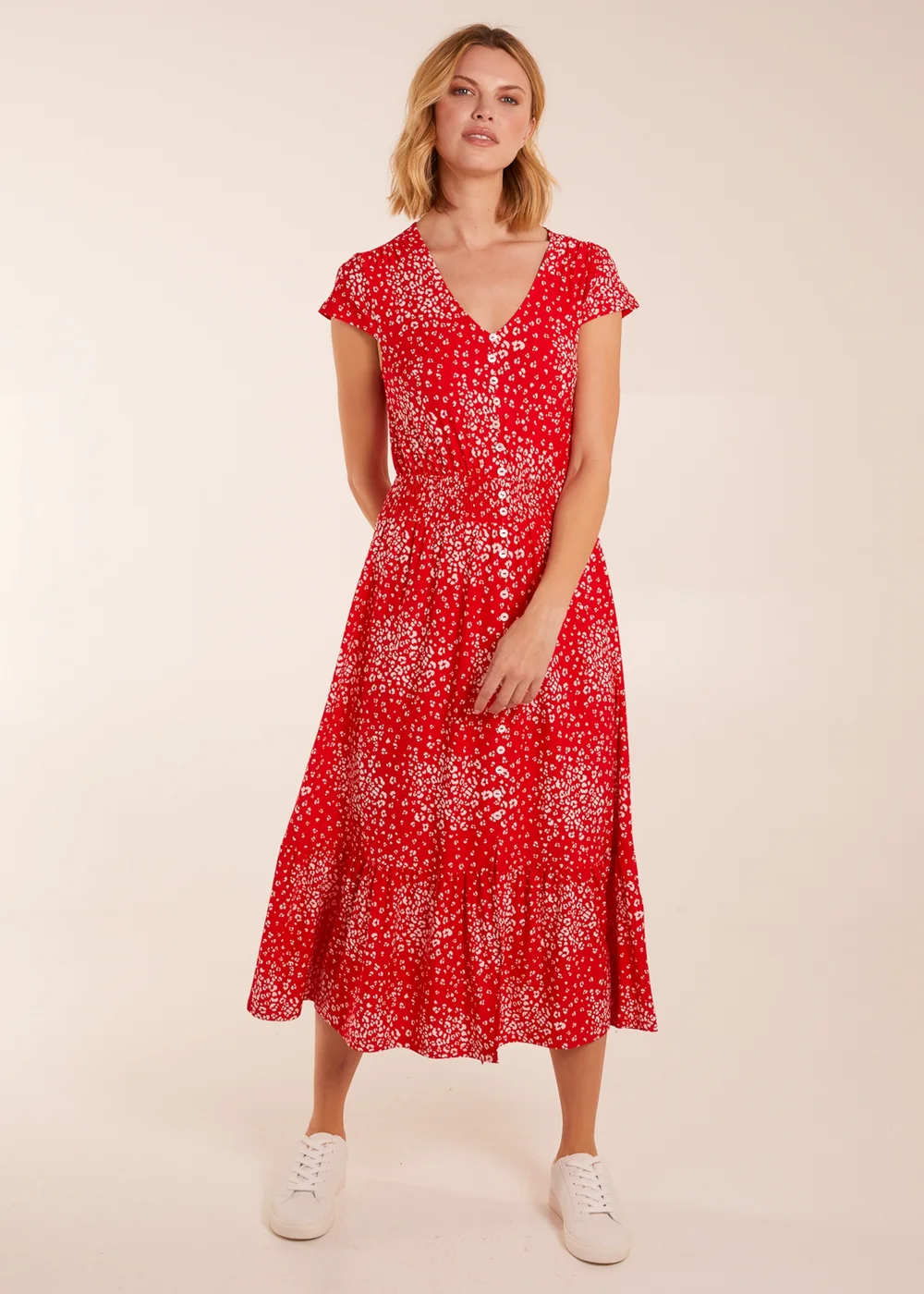 Blue Vanilla Red Button Through Shirred Waist Midi Dress - 12 Image 1