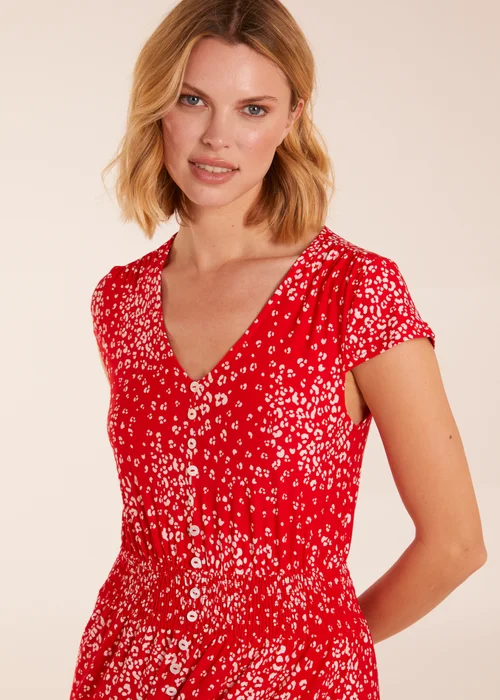 Blue Vanilla Red Button Through Shirred Waist Midi Dress - 12 Image 2
