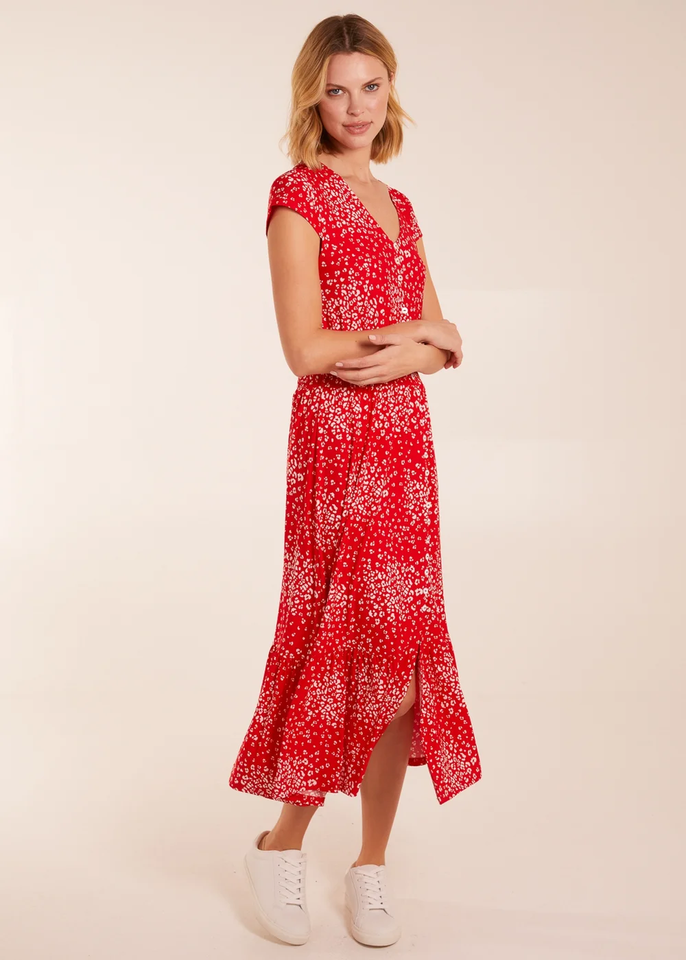 Blue Vanilla Red Button Through Shirred Waist Midi Dress - 12 Image 3