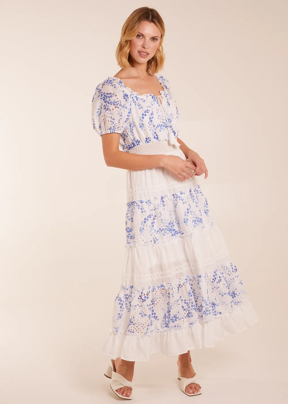 Blue Vanilla Blue Crochet Printed Tassel Round Neck Maxi Dress - 10 Image 1