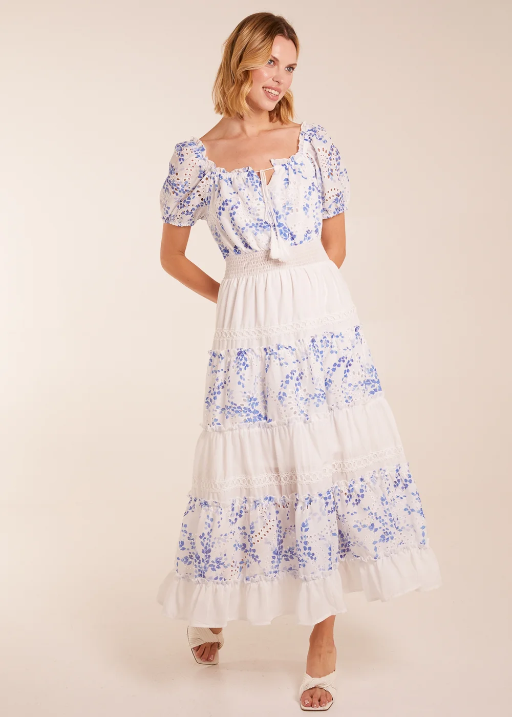 Blue Vanilla Blue Crochet Printed Tassel Round Neck Maxi Dress - 10 Image 3