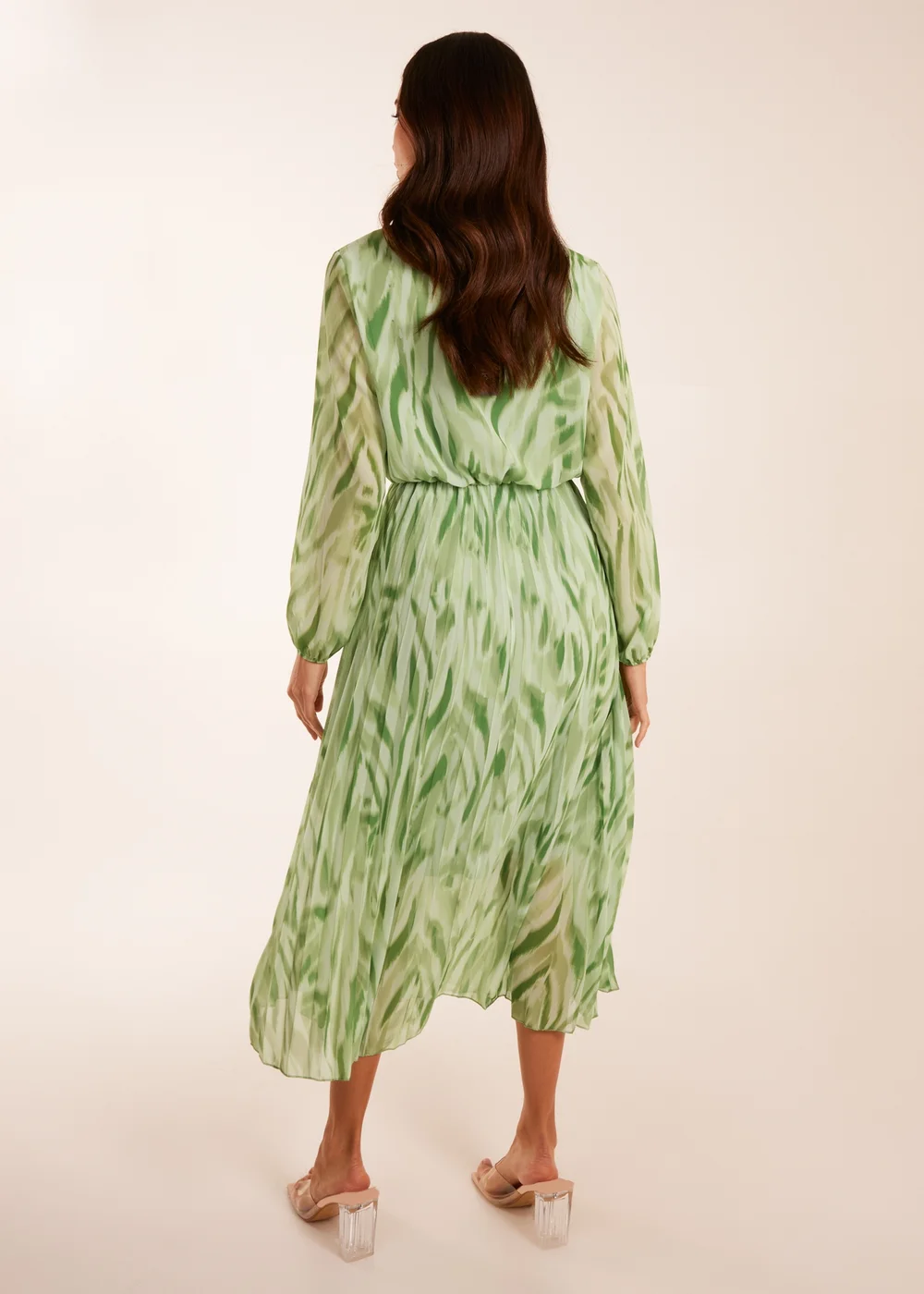 Blue Vanilla Green Abstract Wrap Pleated Midi Dress - S Image 4